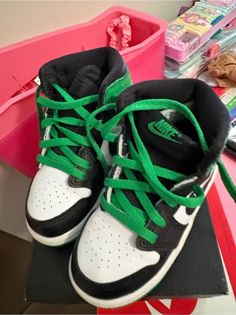 Nike Kids High-Top Sneakers in Black, White & Green